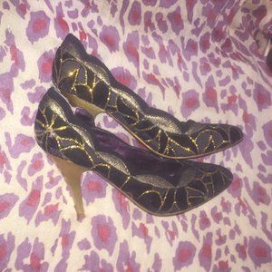 Birdcage Scalloped Leather Heels Sz 8